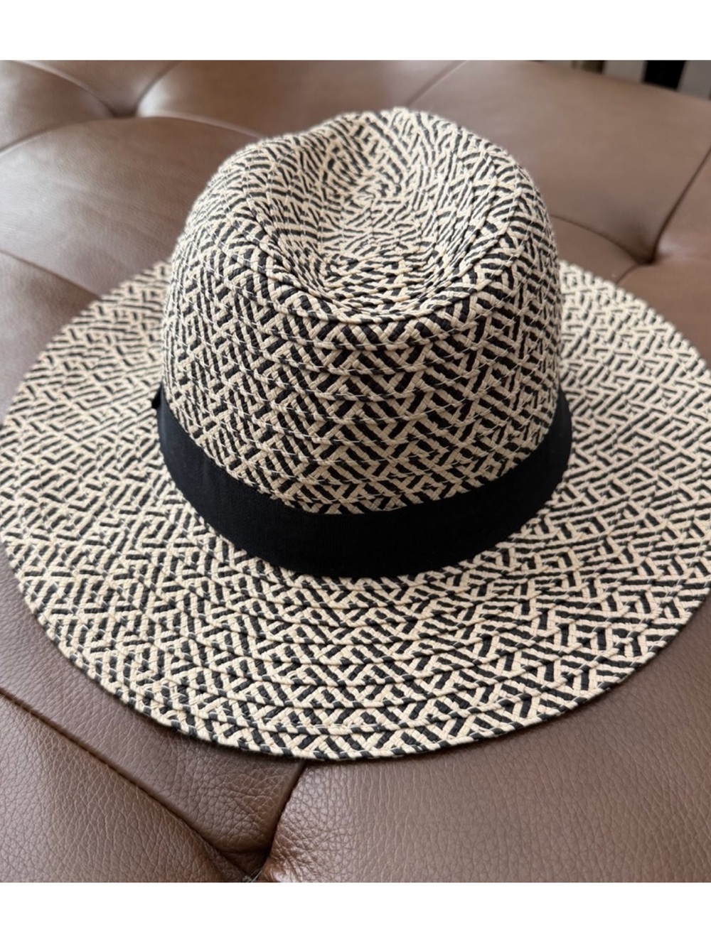 LOFT Black and Cream Patterned Straw Hat - Picture 3 of 6